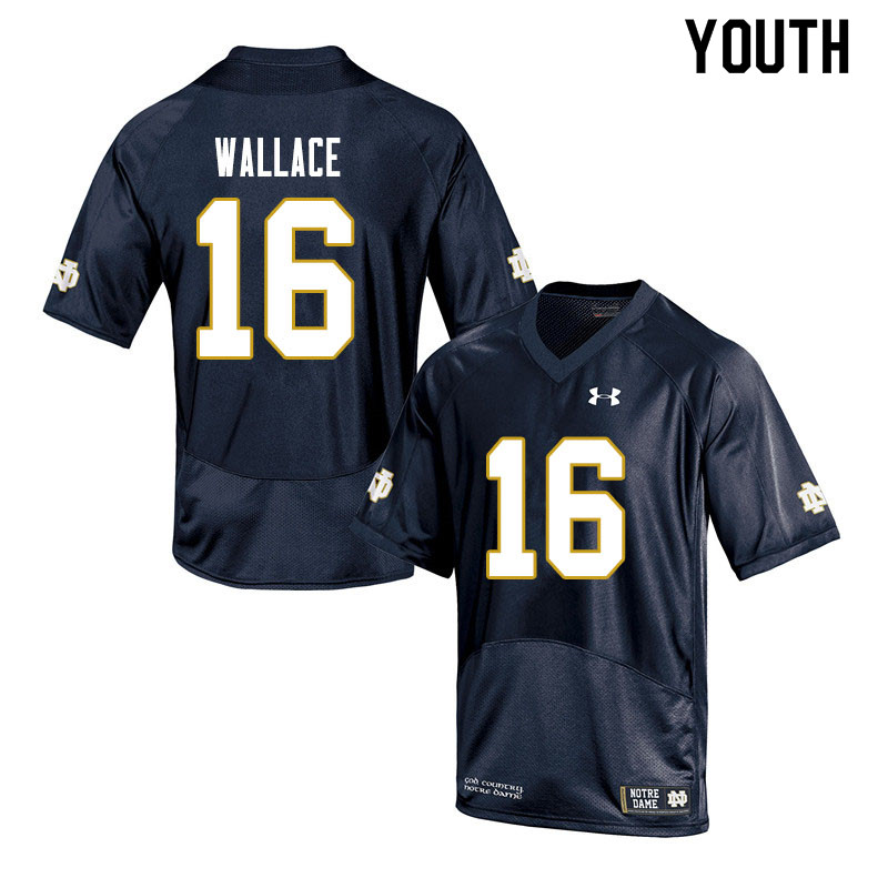 Youth NCAA Notre Dame Fighting Irish #16 KJ Wallace Stitched College Under Armour Authentic Navy Football Jersey PD10S27CQ